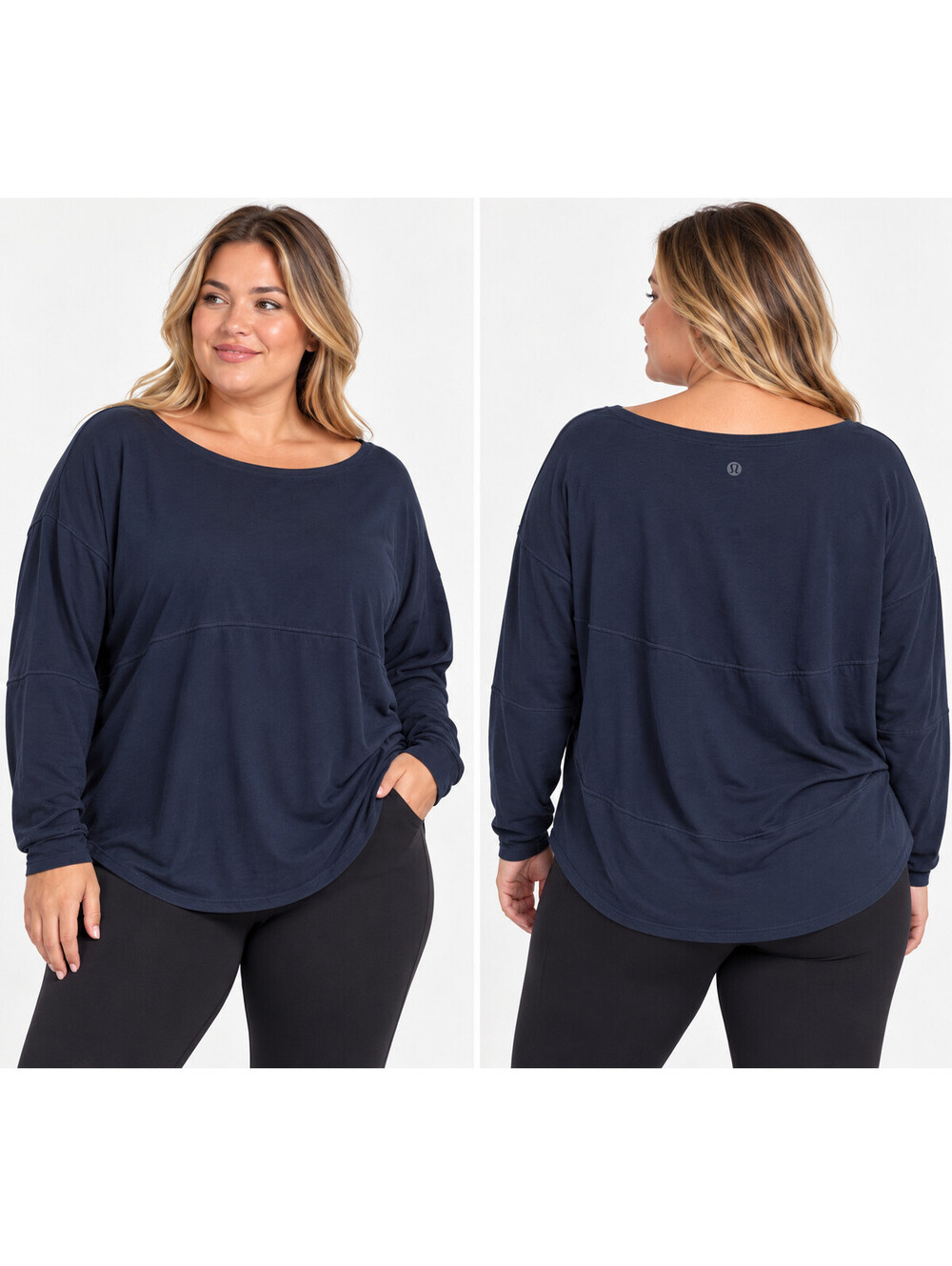 Lululemon Back In Action Long Sleeve Shirt Womens 16 Navy Blue Pima Cotton